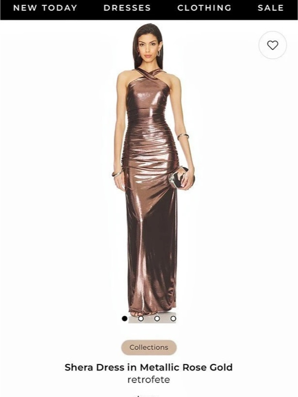 NWT RETROFETE Shera Dress Metallic Rose Gold Maxi Dress